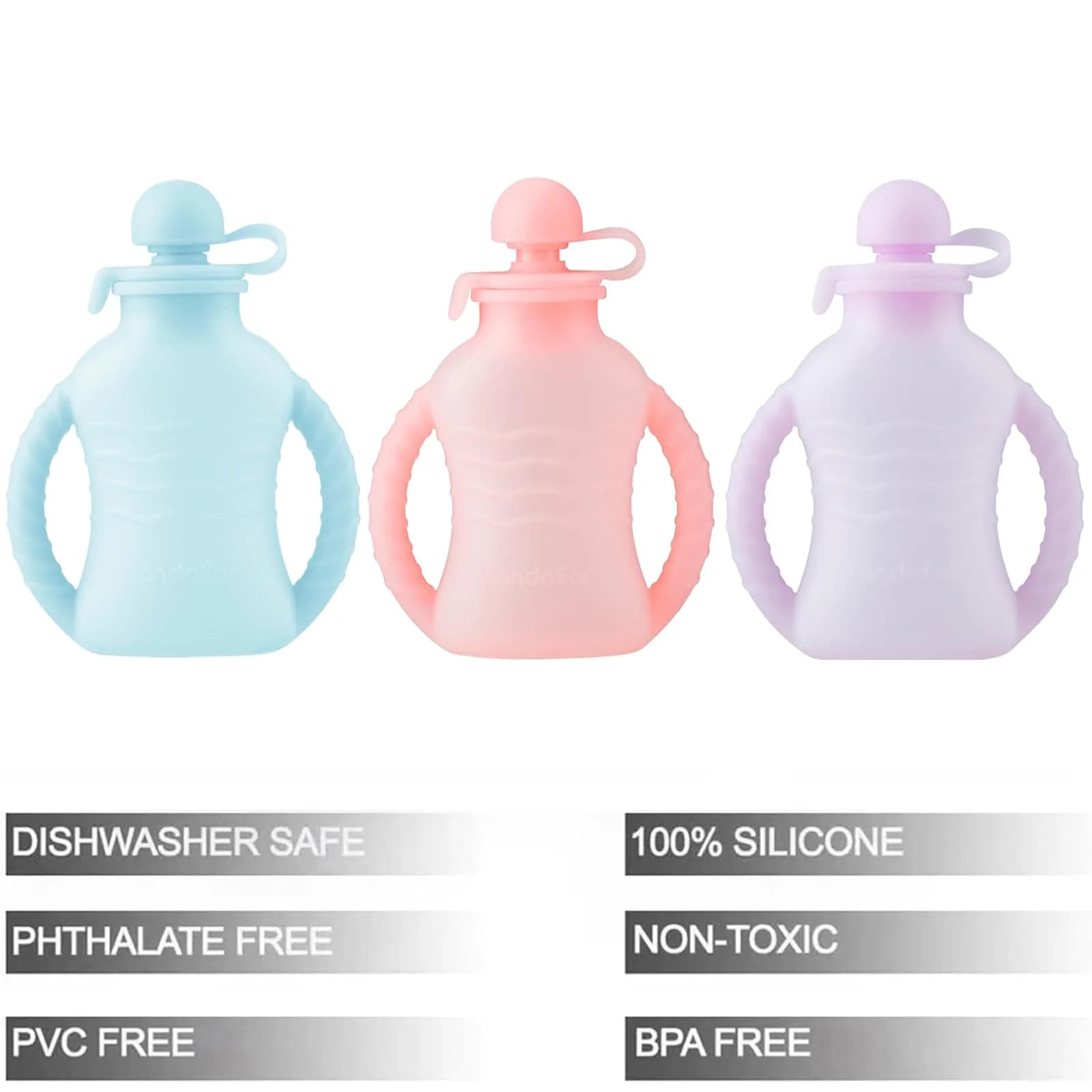 PandaEar 3 Pack Reusable Silicone Baby Food Pouches with 3 Puree Feeder Spoons & Funnel | 4oz Toddler Food Storage Pouch with Handle | BPA-Free Baby Squeeze Pouches - view 4