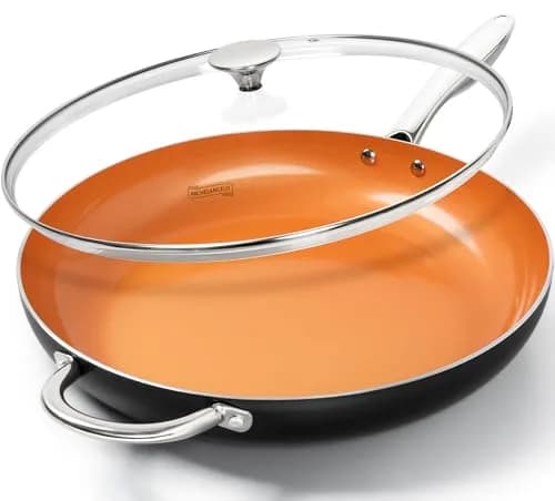 MICHELANGELO 14 Inch Ceramic Frying Pan with Lid | Nonstick Aluminum Skillet for Healthy Cooking thumbnail 1