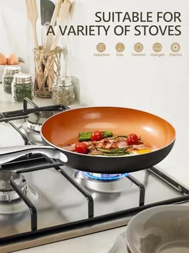 MICHELANGELO 14 Inch Ceramic Frying Pan with Lid | Nonstick Aluminum Skillet for Healthy Cooking thumbnail 5