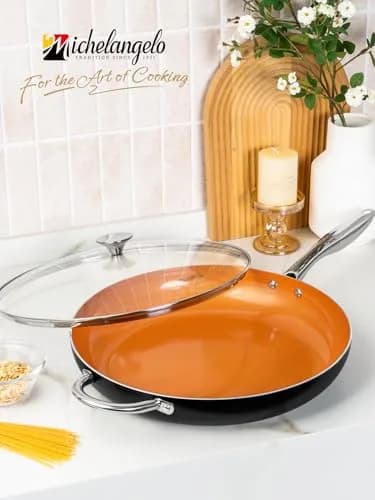 MICHELANGELO 14 Inch Ceramic Frying Pan with Lid | Nonstick Aluminum Skillet for Healthy Cooking thumbnail 8