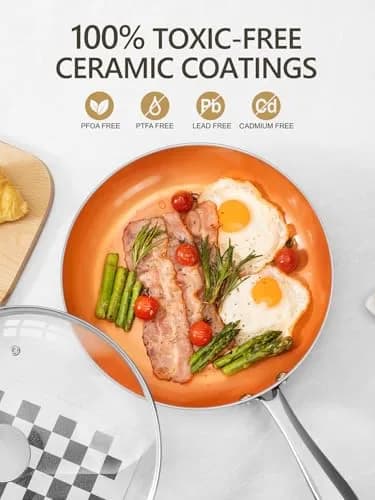 MICHELANGELO 14 Inch Ceramic Frying Pan with Lid | Nonstick Aluminum Skillet for Healthy Cooking thumbnail 2