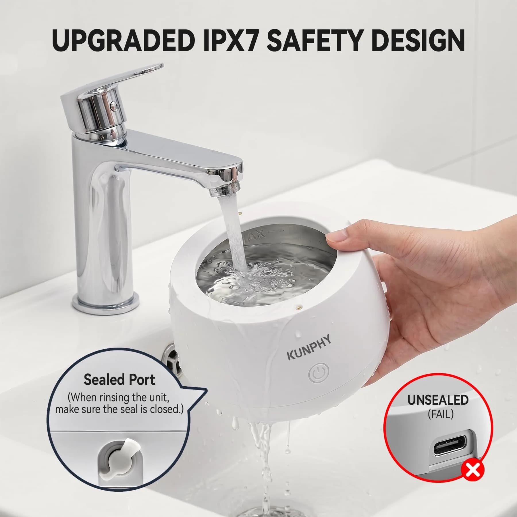 KUNPHY Ultrasonic Retainer Cleaner Machine 200ml (6.76 Fl Oz) | 48kHz Deep Cleaning Pod for Braces, Jewelry, Dentures - view 5