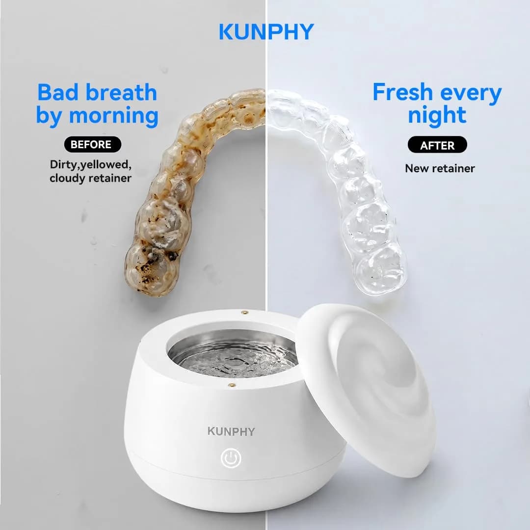 KUNPHY Ultrasonic Retainer Cleaner Machine 200ml (6.76 Fl Oz) | 48kHz Deep Cleaning Pod for Braces, Jewelry, Dentures - view 2
