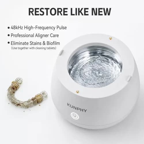 KUNPHY Ultrasonic Retainer Cleaner Machine 200ml (6.76 Fl Oz) | 48kHz Deep Cleaning Pod for Braces, Jewelry, Dentures thumbnail 3