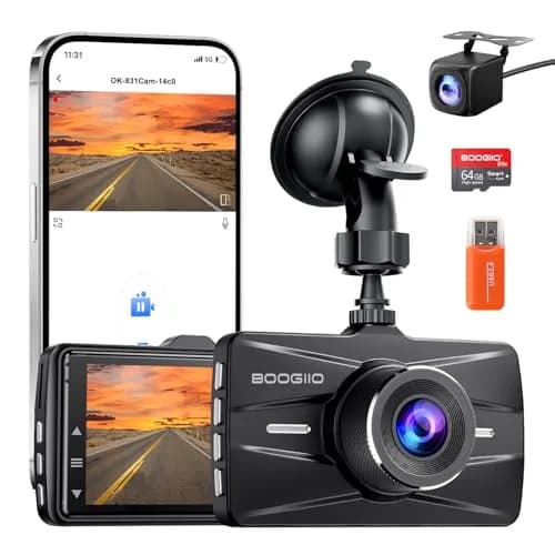 BOOGIIO 4K Dual Dash Cam with 64GB SD Card | 170° Wide Angle, Night Vision, WiFi, G-Sensor, 3" IPS Screen thumbnail 1