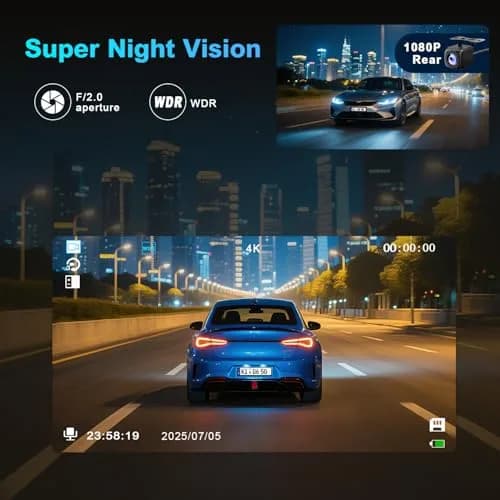 BOOGIIO 4K Dual Dash Cam with 64GB SD Card | 170° Wide Angle, Night Vision, WiFi, G-Sensor, 3" IPS Screen thumbnail 4