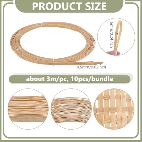 NBEADS Bamboo Strips for Weaving 32.8 Yards | 6mm Wide Flat Rattan Webbing for DIY Crafts thumbnail 2