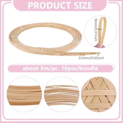 NBEADS Bamboo Strips for Weaving 8mm Wide (32.8 Yards Total) | Natural Wicker Rattan Webbing for DIY Basket Making & Furniture Repair thumbnail 2