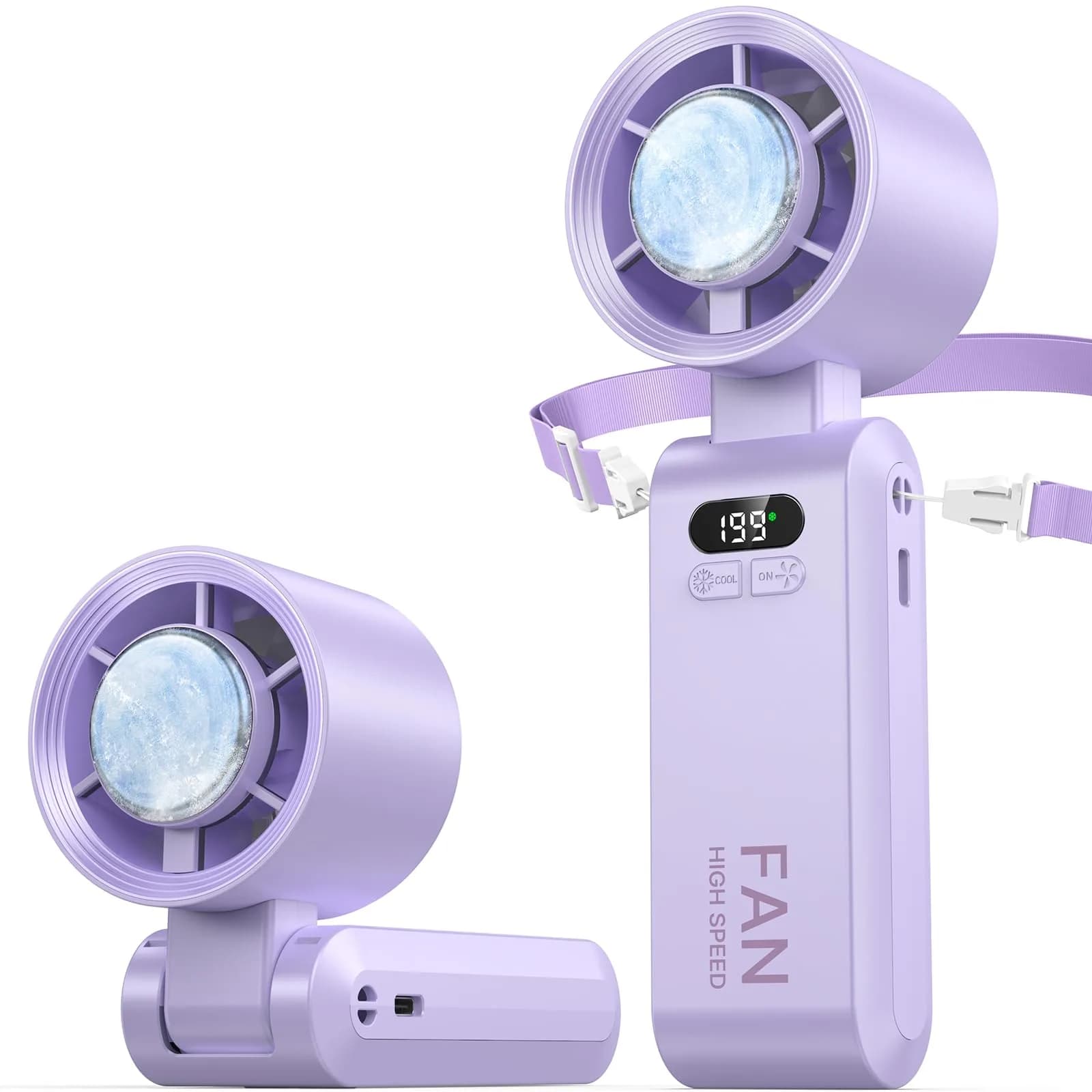 Kimguard Handheld Portable Turbo Fan with Ice Cooler | 20H Runtime, 5500mAh Rechargeable, 20000 RPM, Purple