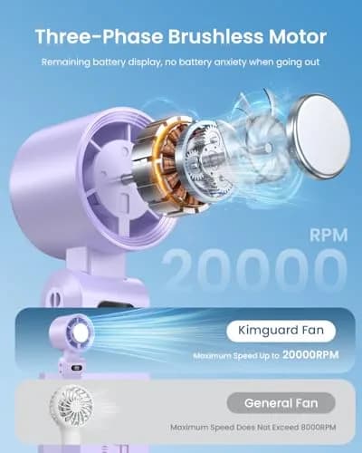Kimguard Handheld Portable Turbo Fan with Ice Cooler | 20H Runtime, 5500mAh Rechargeable, 20000 RPM, Purple thumbnail 4