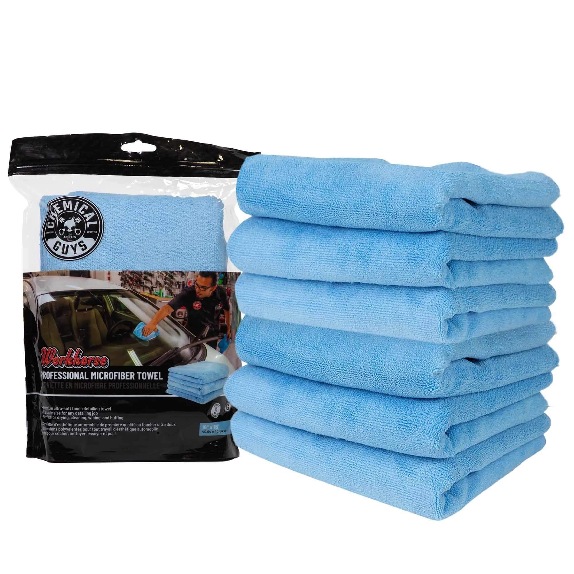 Chemical Guys Workhorse Microfiber Towels Blue 16 in | Professional-grade cleaning cloths for car & home — Blue