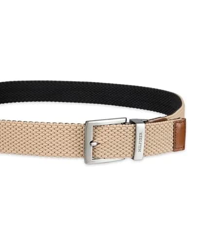 Tommy Hilfiger Men's Tan/Black Stretch Cord Reversible Fabric Belt, Small Size thumbnail 4