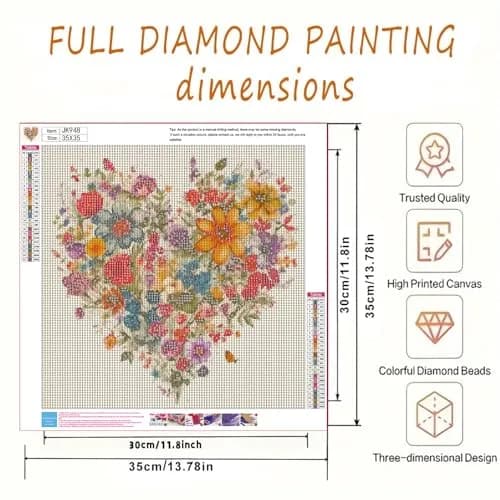 BYGFHLYW 5D Diamond Painting Kits for Adults, Heart Flower Diamond Art Kits 34.8cm x 34.8cm | Full Drill Gem Painting for Home Wall Decor thumbnail 7