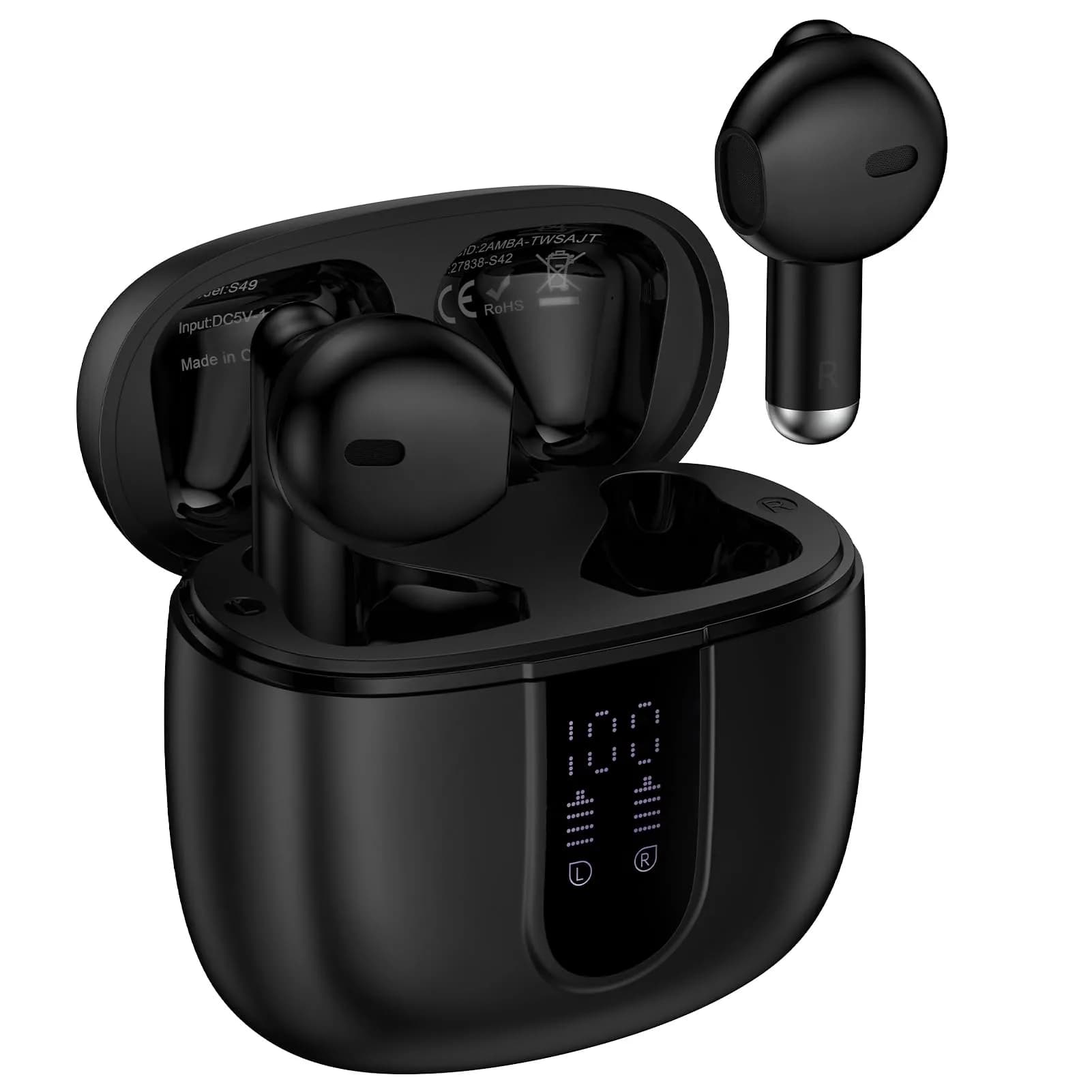 iHoto S49 Wireless Earbuds Bluetooth Headphones 30mAh (0.03Ah) | ENC Noise Cancelling, IP7 Waterproof, 40H Playtime — Black