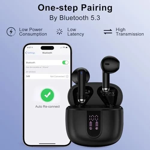 iHoto S49 Wireless Earbuds Bluetooth Headphones 30mAh (0.03Ah) | ENC Noise Cancelling, IP7 Waterproof, 40H Playtime thumbnail 5