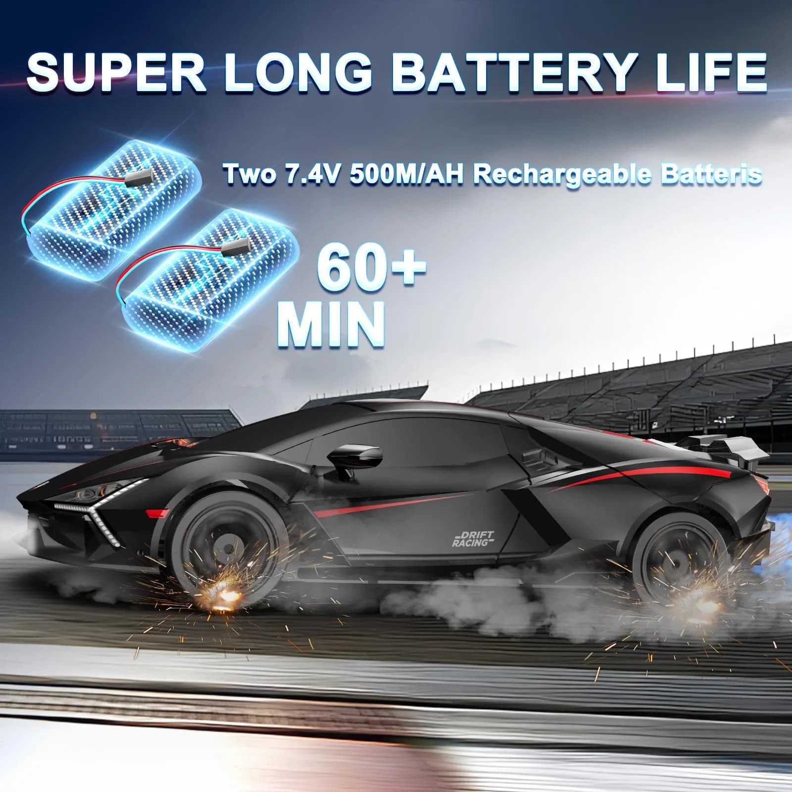 Desdoni 1:16 Scale RC Drift Car - Black-2, 4WD 18KM/H High Speed with LED Lights & Spray - view 4