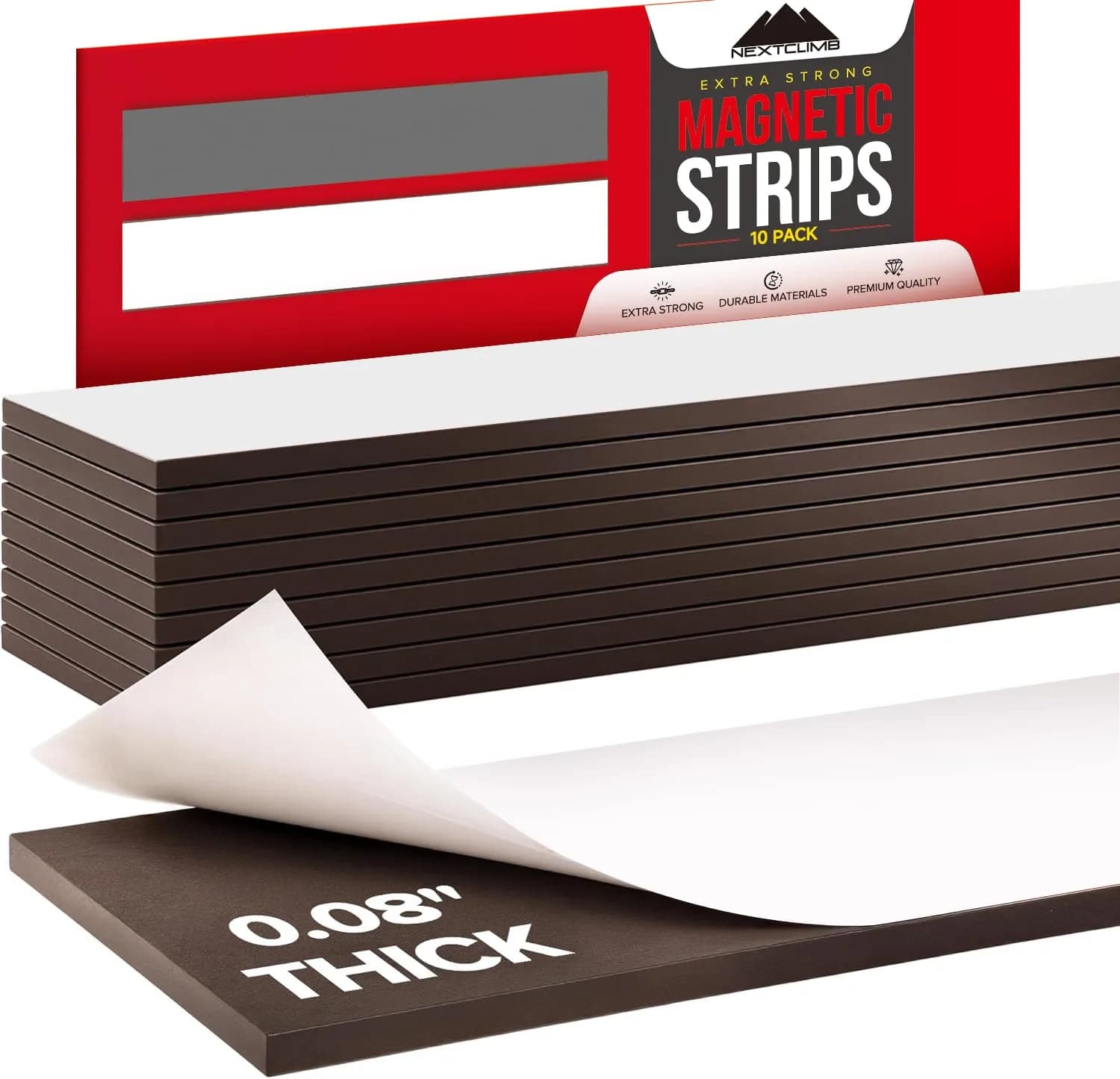 NextClimb Magnetic Tape Strips with Adhesive Backing, 1 inch Wide x 6 inch Long (10 Strips) | Strong Adhesive Magnets for Crafts, Whiteboard, Fridge — 10 Tape Strips - 6"