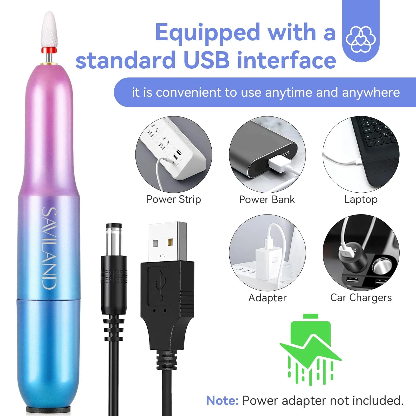 SAVILAND Portable Electric Nail Drill 20000 RPM with 7 Bits & 51 Bands | Adjustable Speed for Acrylics & Gels - view 5