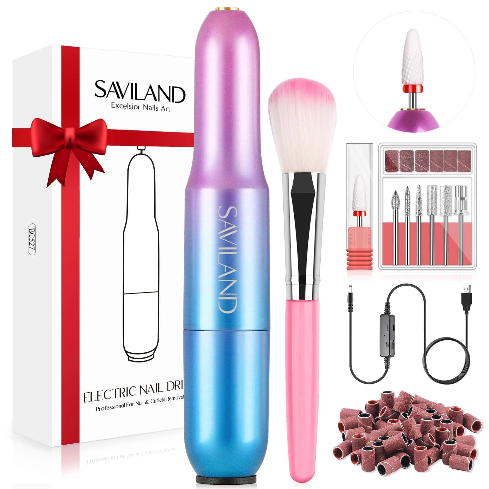 SAVILAND Portable Electric Nail Drill 20000 RPM with 7 Bits & 51 Bands | Adjustable Speed for Acrylics & Gels - main product image