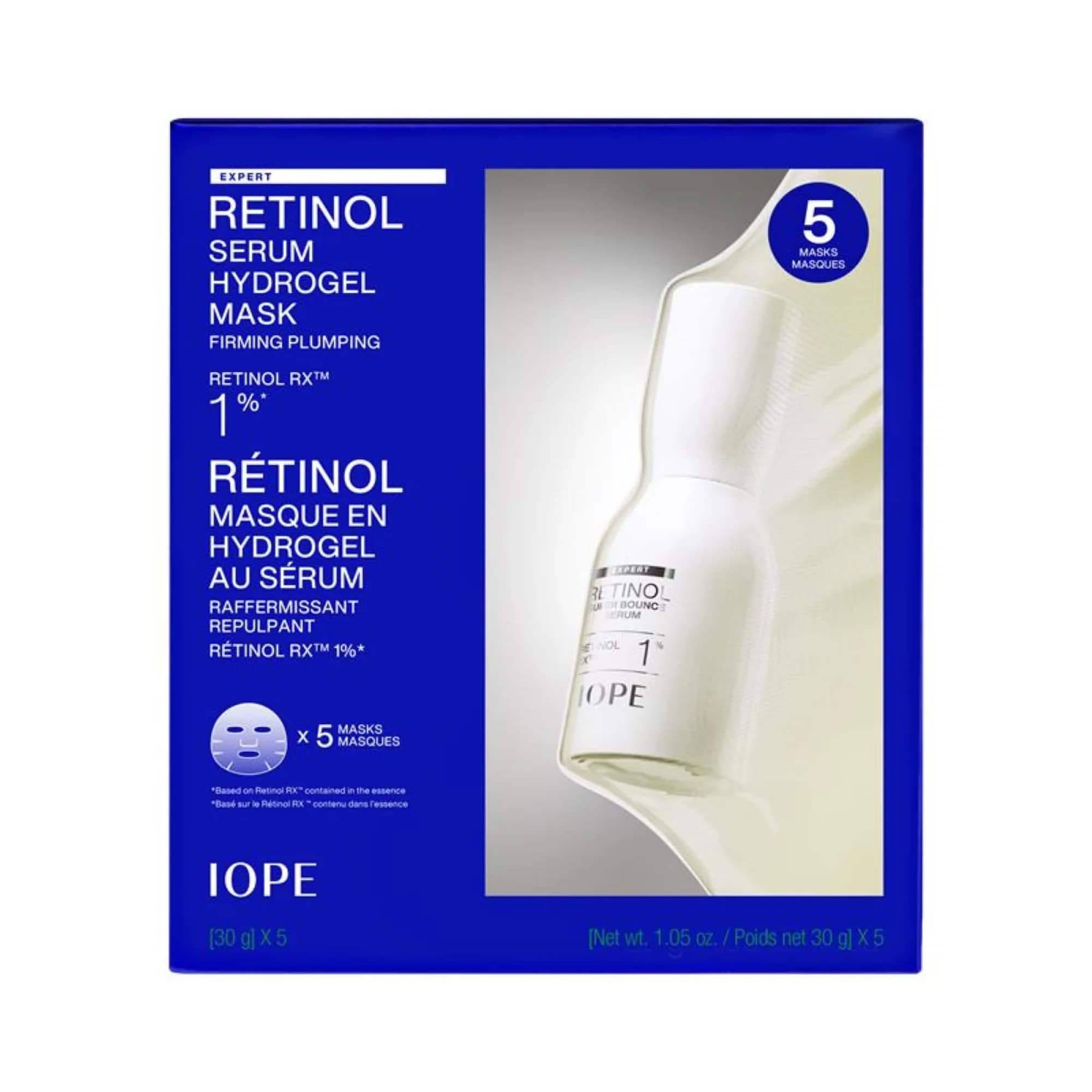 IOPE Retinol Serum in Deep Collagen Gel Mask 5 Set | High Adhesion Hydrogel, 1% Retinol RX, Firming & Anti-Aging — Clear