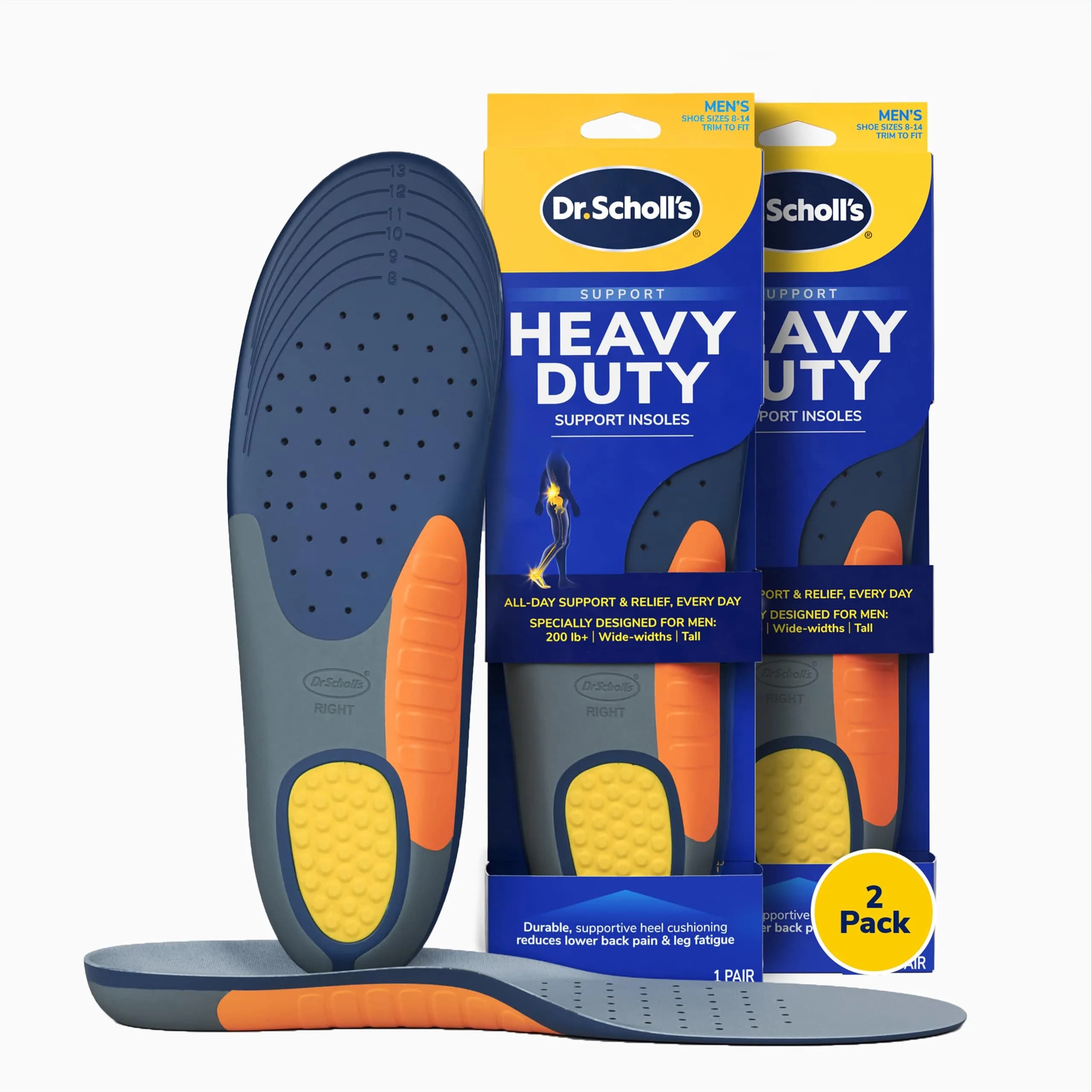 Dr. Scholl's Heavy Duty Support Wide Fit Orthotics for Men, Size 8-14, 2 Pairs - main product image