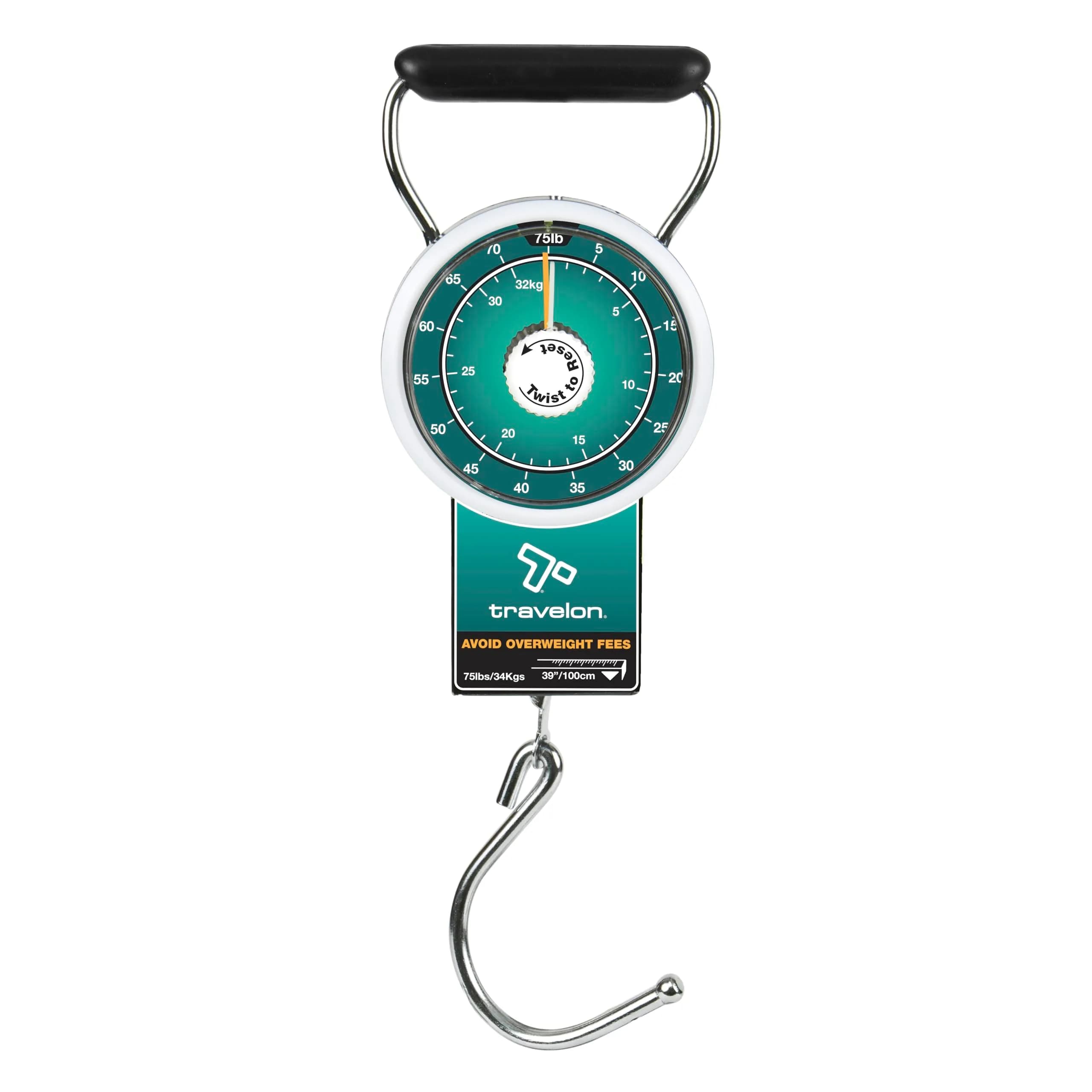 Travelon Stop and Lock Luggage Scale with Tape Measure | Weighs Up to 34 kg (75 lbs) — Teal