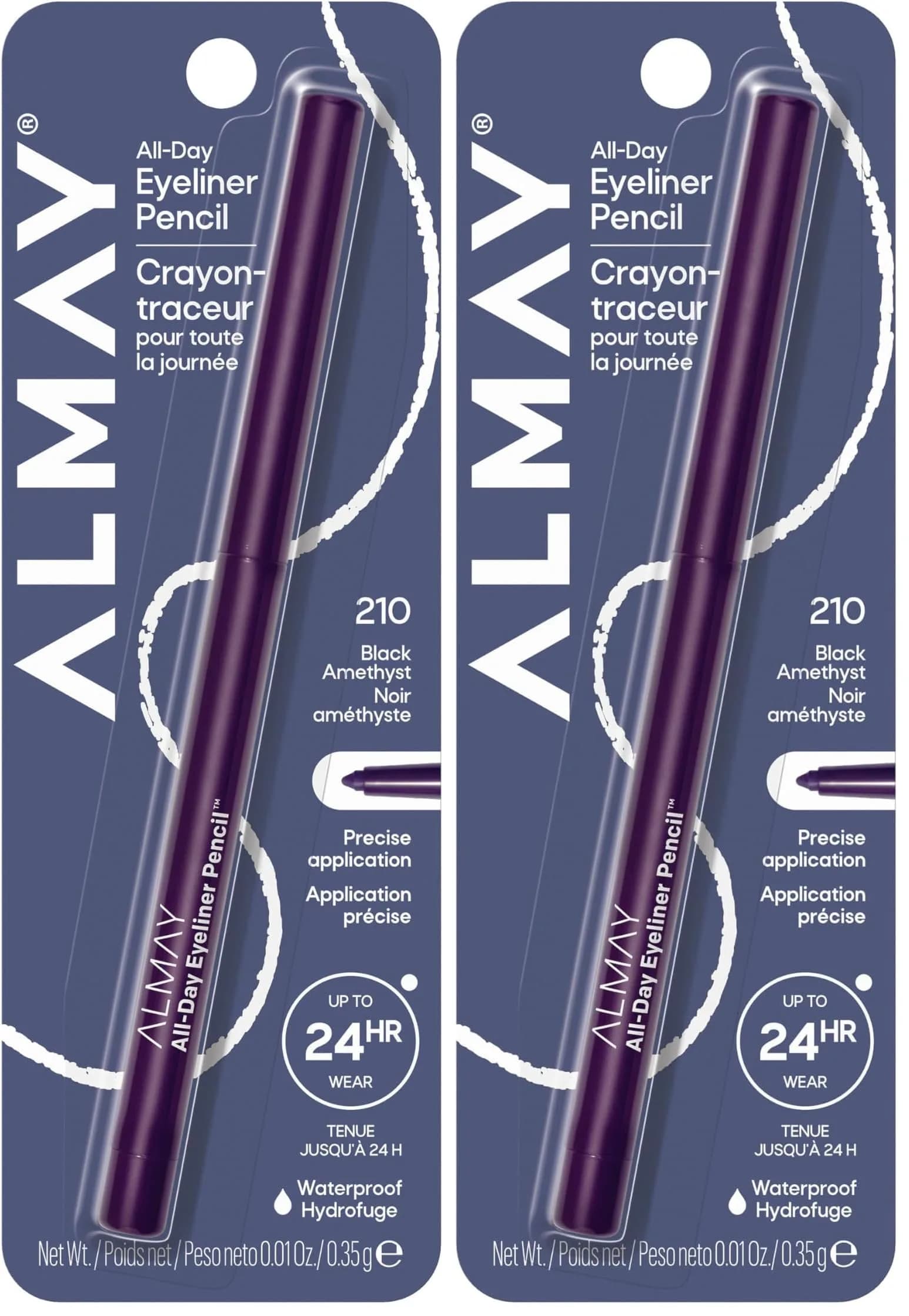 Almay All-Day Eyeliner Pencil, 210 Black Amethyst - Waterproof Matte Finish — 210 Black Amethyst