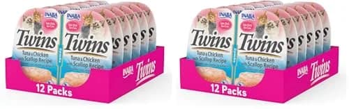 INABA Twins for Cats Tuna & Chicken with Scallop Recipe, 29.52ml (1.23 Fl Oz) per Serving | Hydrating Low-Calorie Cat Treat thumbnail 1