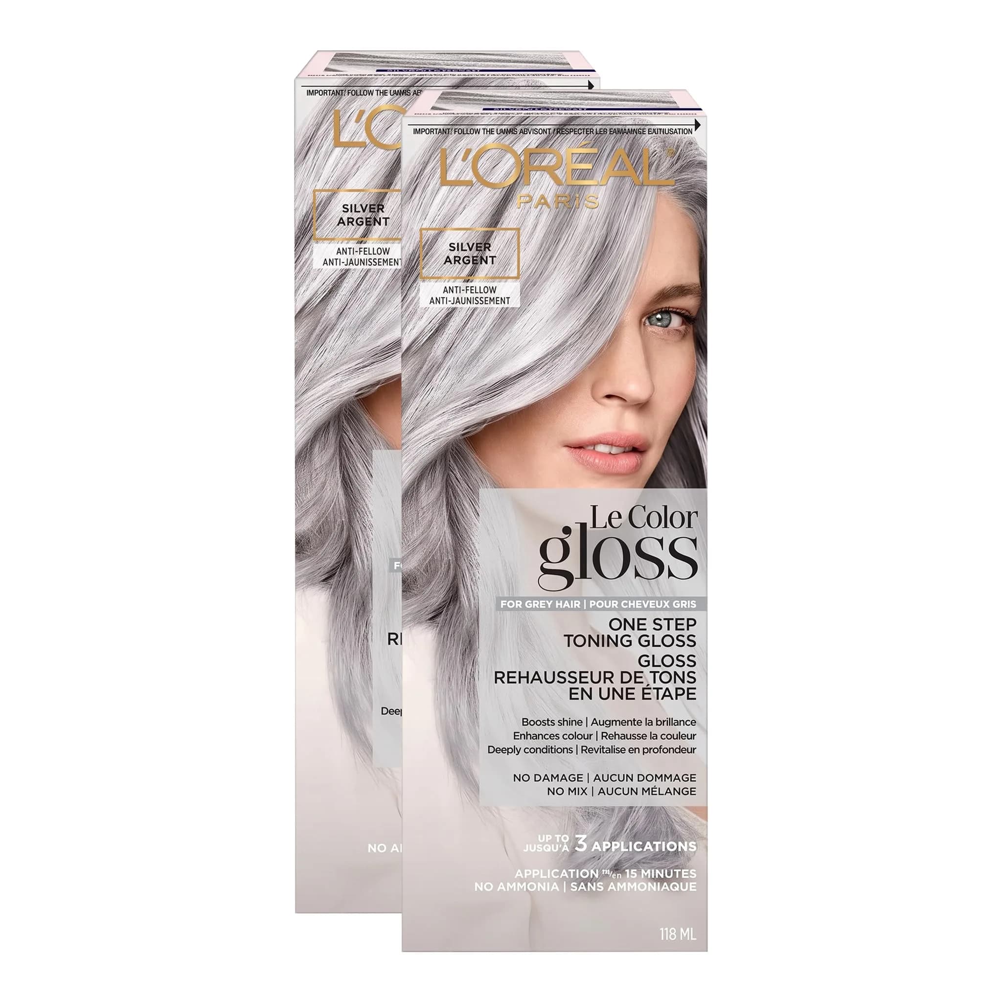 L'Oreal Paris Le Color Gloss One Step In-Shower Toning Hair Gloss, Silver, 4 Fl Oz (Pack of 2) | Neutralizes Brass & Boosts Shine — Pack of 2