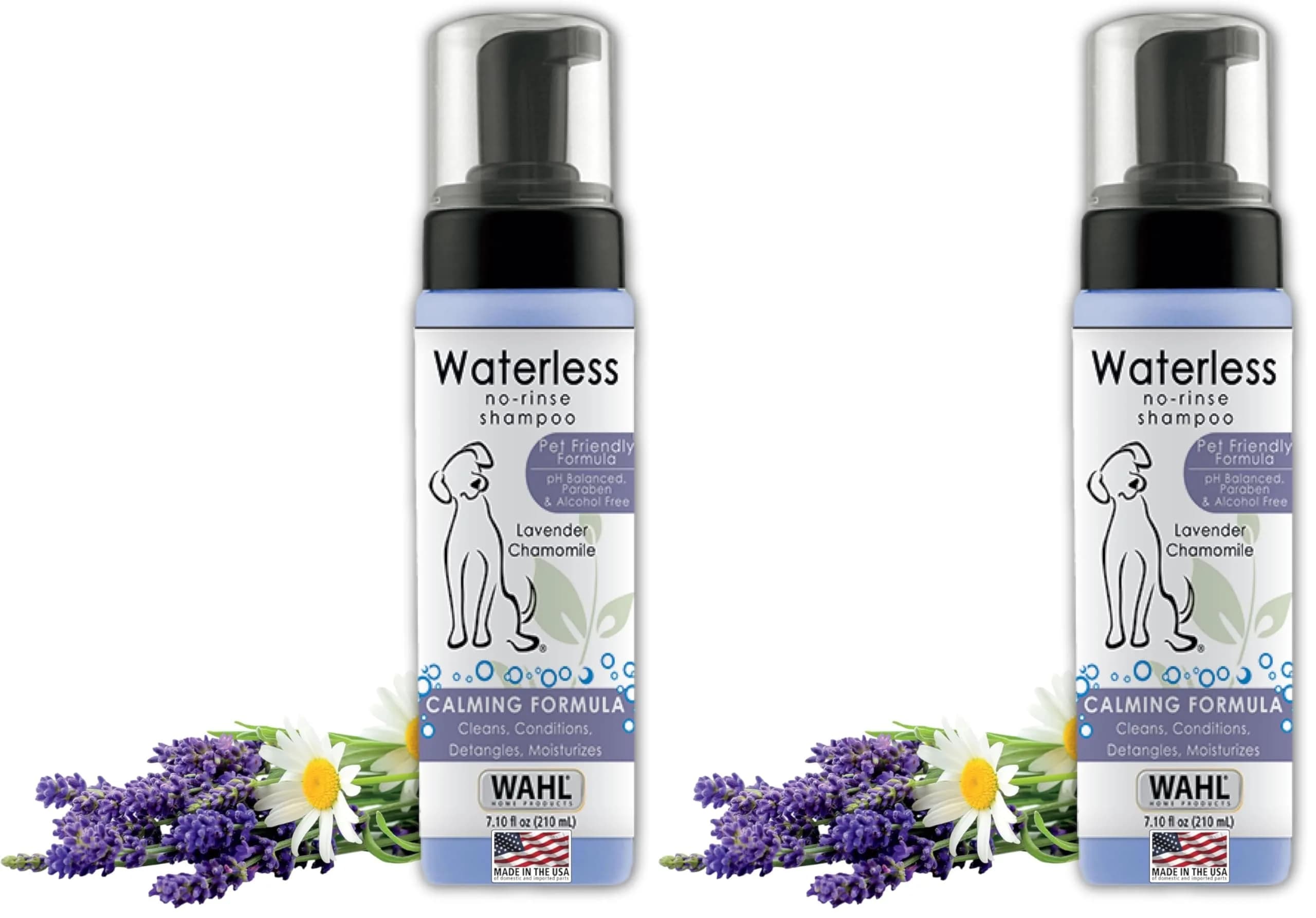 Wahl Pet Friendly Waterless No Rinse Shampoo for Dogs & Cats, Lavender & Chamomile Scented, 14.2 Fl Oz (Pack of 2) | pH Balanced, Alcohol-Free Formula - main product image