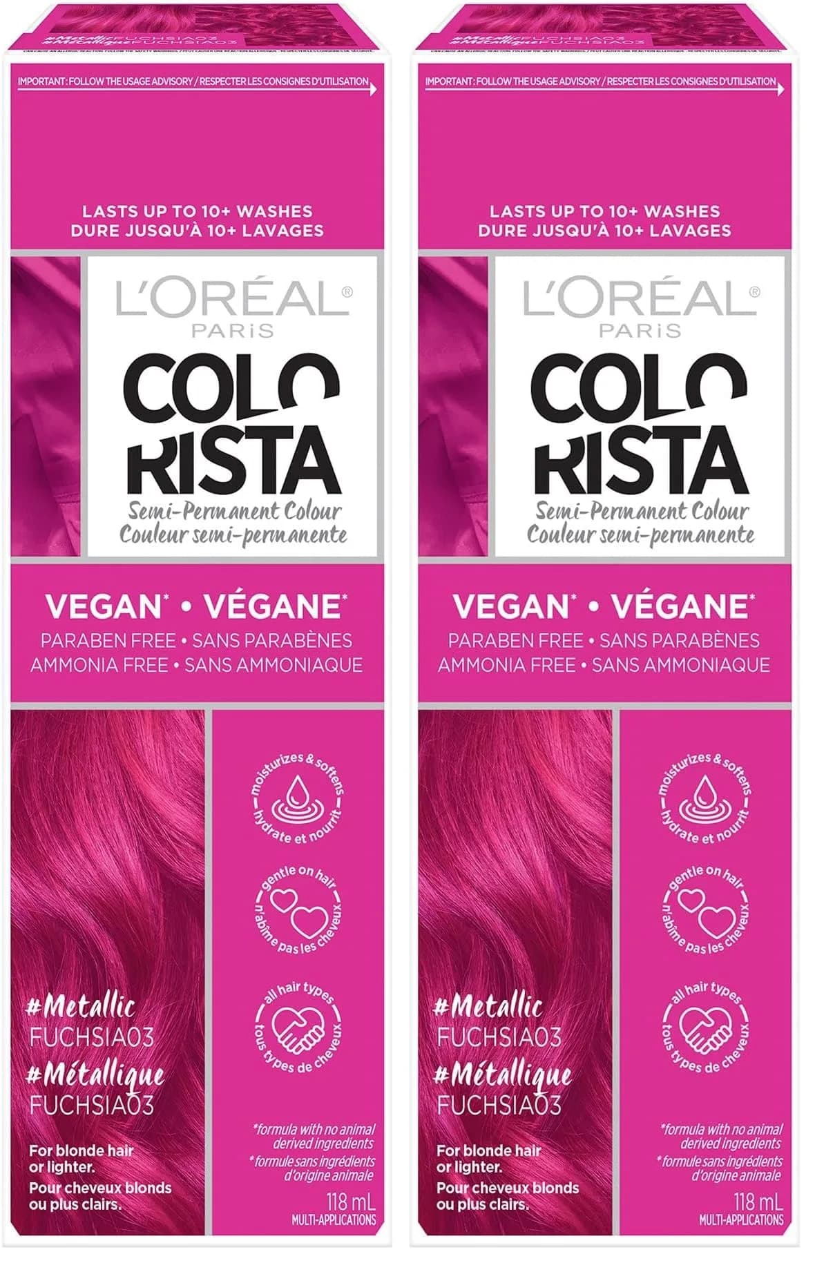 L'Oreal Paris Colorista Metallic Semi Permanent Hair Color - Metallic Pink (Pack of 2) - main product image