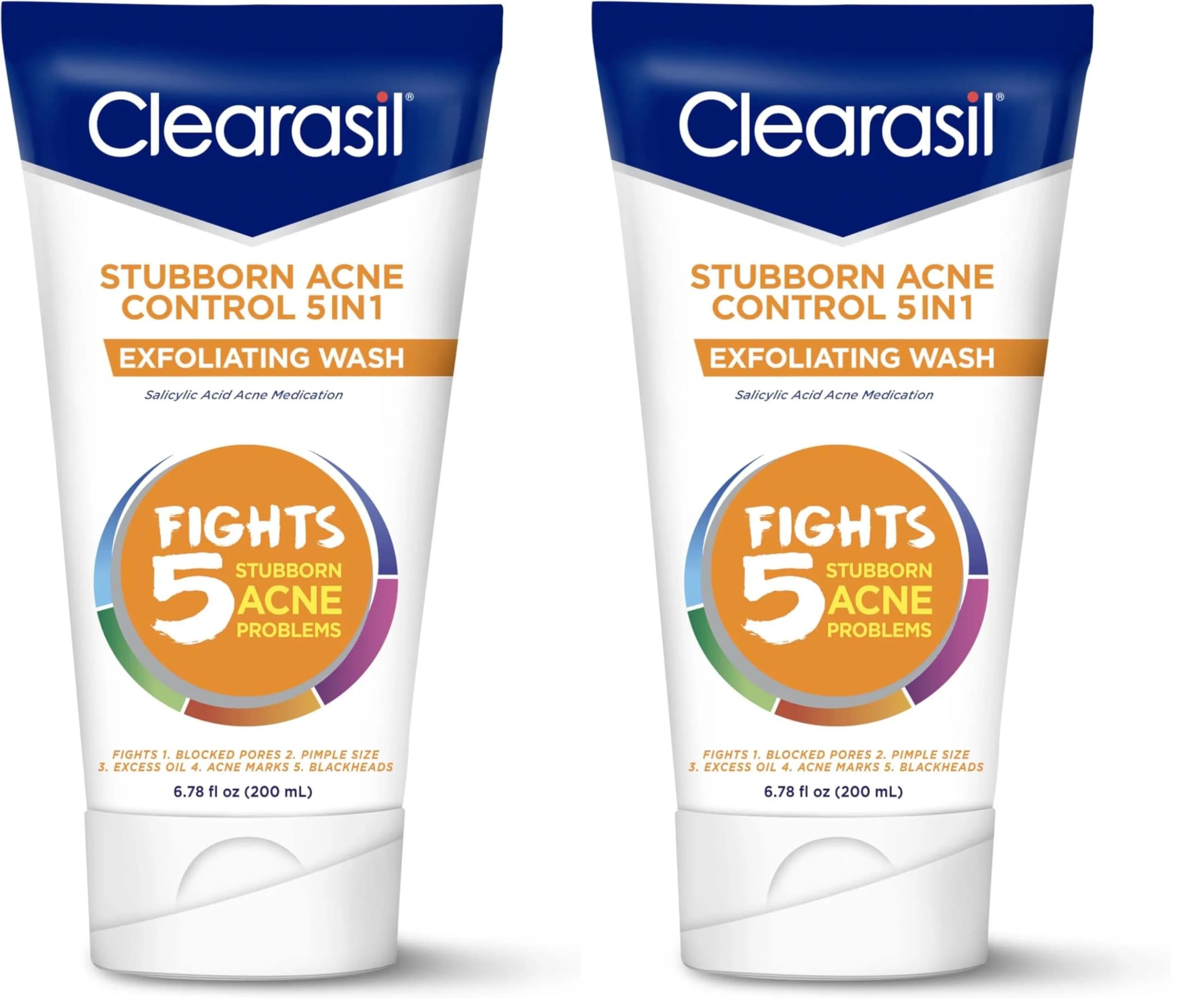 Clearasil Stubborn Acne Control 5in1 Daily Facial Cleansing Pads with Salicylic Acid 90 Count — Pack of 2