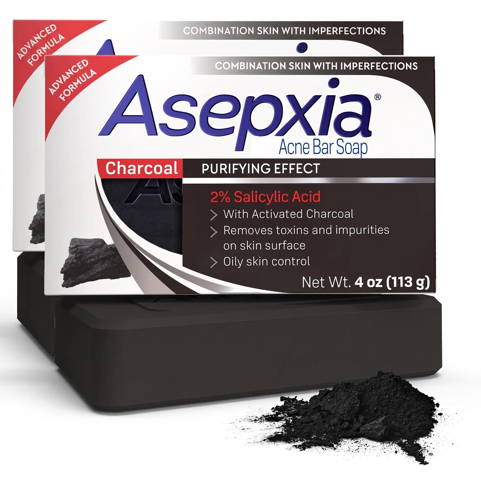 Asepxia Salicylic Acid & Activated Charcoal Bar Soap 4 Oz | Acne Treatment & Deep Cleansing for Oily Skin
