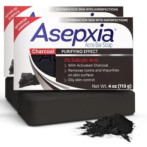 Asepxia Salicylic Acid & Activated Charcoal Bar Soap 4 Oz | Acne Treatment & Deep Cleansing for Oily Skin thumbnail 1