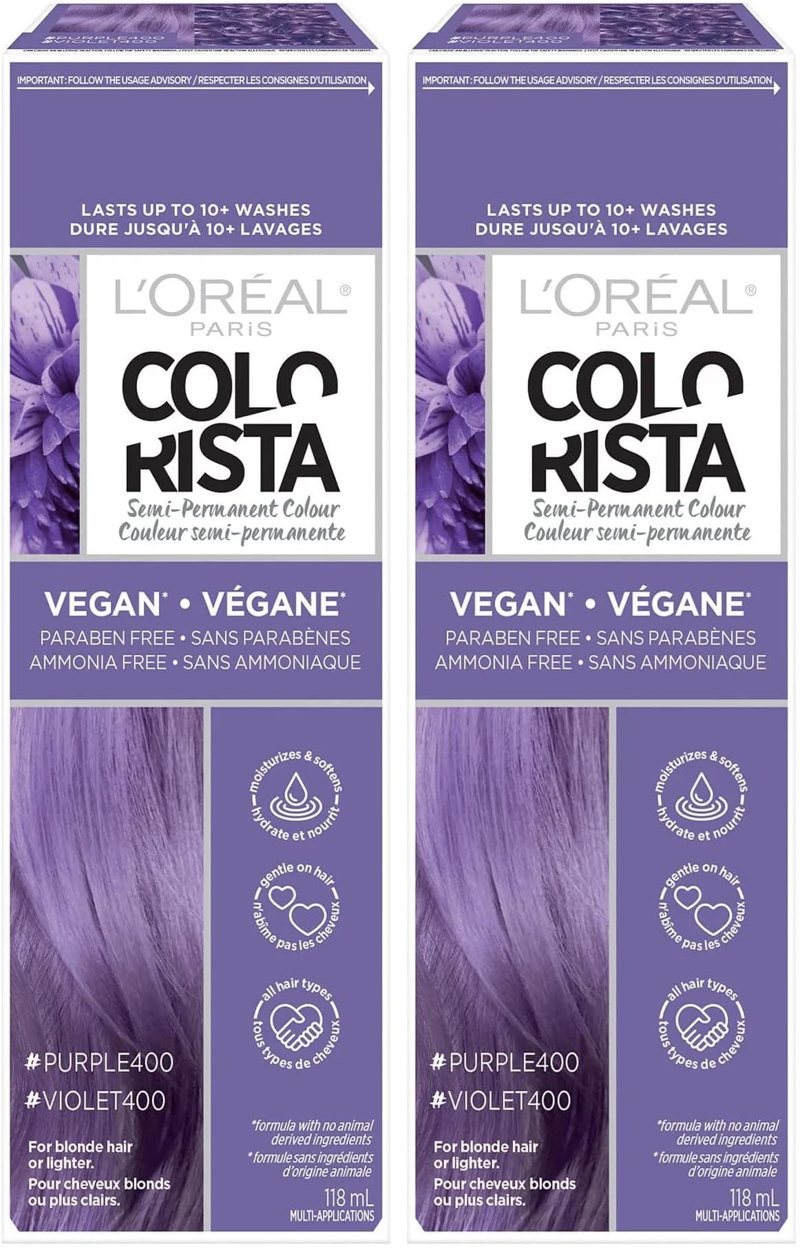 L'Oreal Paris Colorista Semi-Permanent Hair Color Soft Pink - Purple (Pack of 2) - main product image
