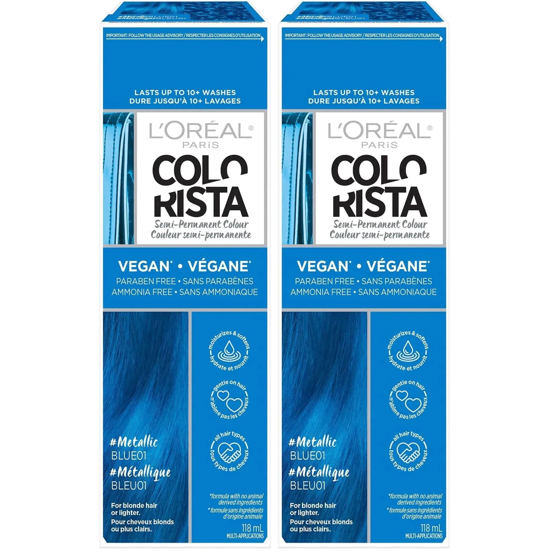 L'Oreal Paris Colorista Metallic Semi Permanent Hair Color - Metallic Blue (Pack of 2) - main product image