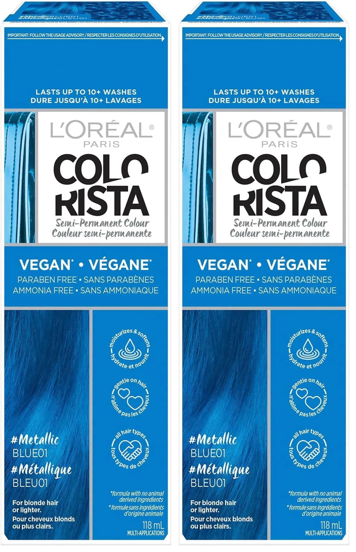 L'Oreal Paris Colorista Metallic Semi Permanent Hair Color - Metallic Blue (Pack of 2) - main product image