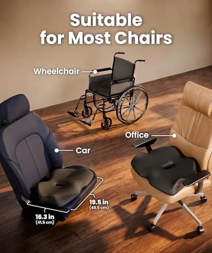 Everlasting Comfort Doctor Recommended Memory Foam Seat Cushion for Office Chairs & Car - Ergonomic Office Desk Accessories - Cushions for Tailbone Pain Relief, Sciatica (Large, Dark Gray) thumbnail 5