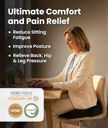 Everlasting Comfort Doctor Recommended Memory Foam Seat Cushion for Office Chairs & Car - Ergonomic Office Desk Accessories - Cushions for Tailbone Pain Relief, Sciatica (Large, Dark Gray) thumbnail 2