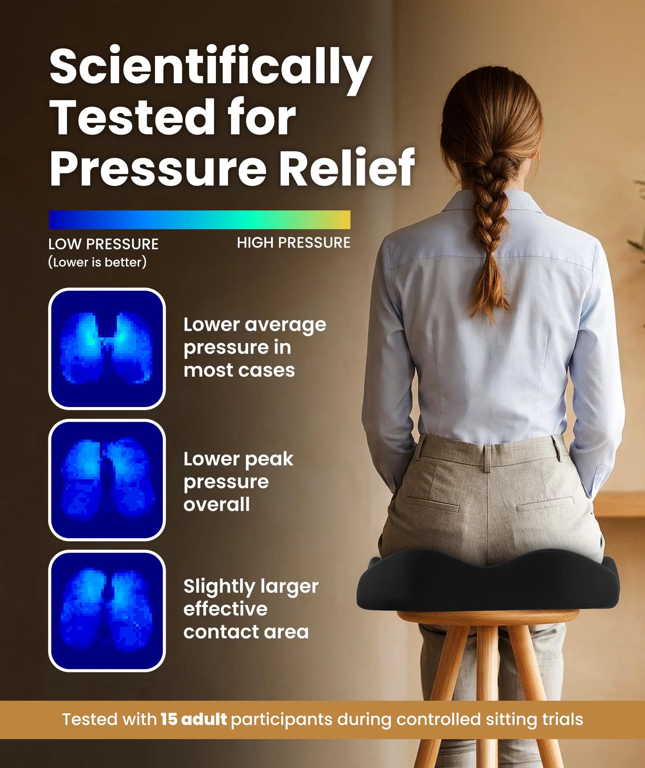 Everlasting Comfort Doctor Recommended Memory Foam Seat Cushion for Office Chairs & Car - Ergonomic Office Desk Accessories - Cushions for Tailbone Pain Relief, Sciatica (Large, Dark Gray) - view 3