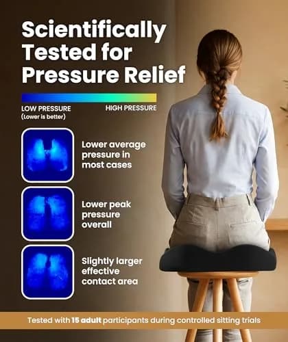 Everlasting Comfort Doctor Recommended Memory Foam Seat Cushion for Office Chairs & Car - Ergonomic Office Desk Accessories - Cushions for Tailbone Pain Relief, Sciatica (Large, Dark Gray) thumbnail 3