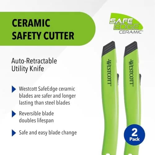 Westcott Box Cutter Safety Ceramic Utility Knife 2-Pack | Safe, Retractable, Durable thumbnail 2