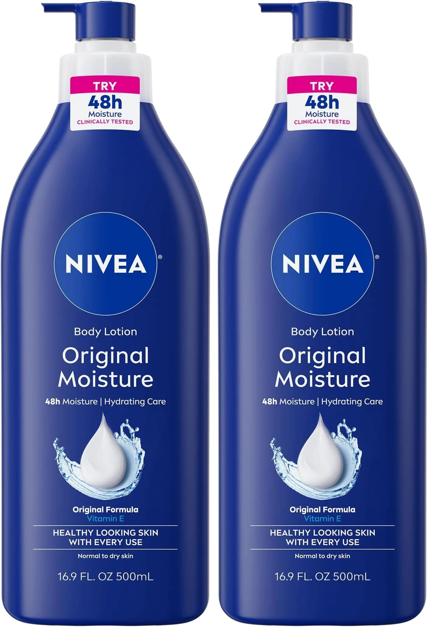 NIVEA Original Moisture Body Lotion with Vitamin E, 16.9 Fl Oz (Pack of 2) | 48-Hour Deep Nourishing Moisture for Normal to Dry Skin — Pack of 2