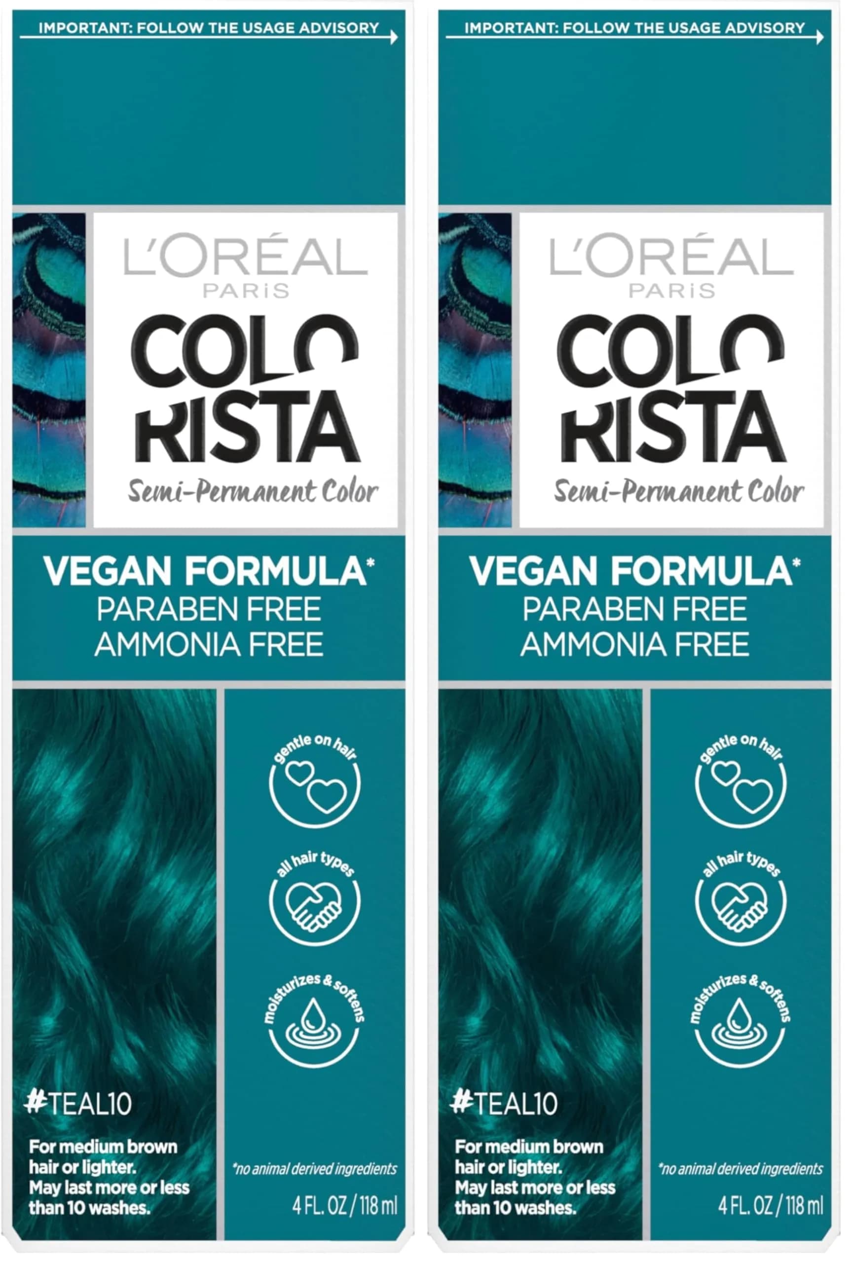 L'Oreal Paris Colorista Semi Permanent Hair Color, Teal - Pack of 2 - main product image