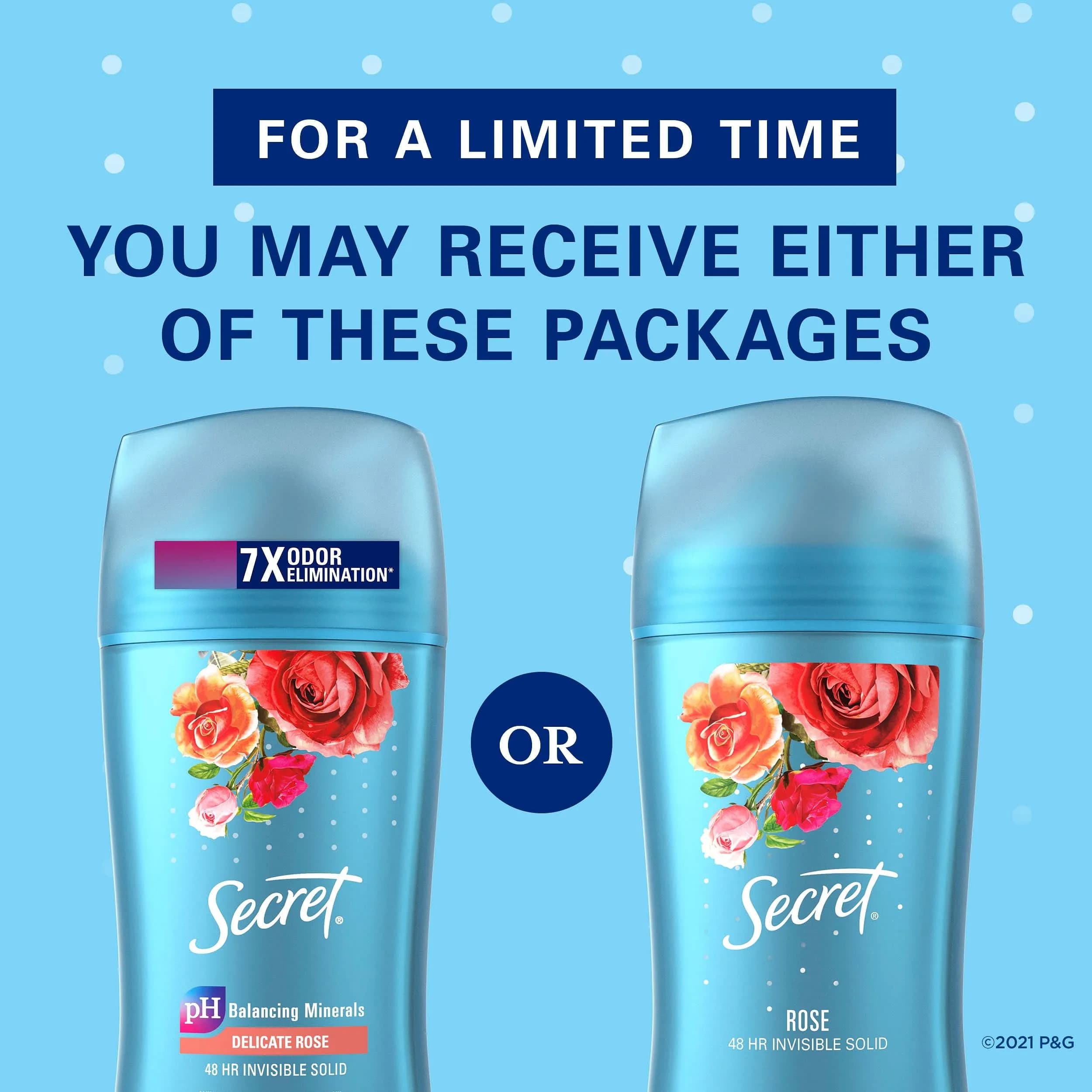 Secret Invisible Solid Antiperspirant Deodorant for Women, Rose Scent, 2.6 oz (Pack of 2) - view 2