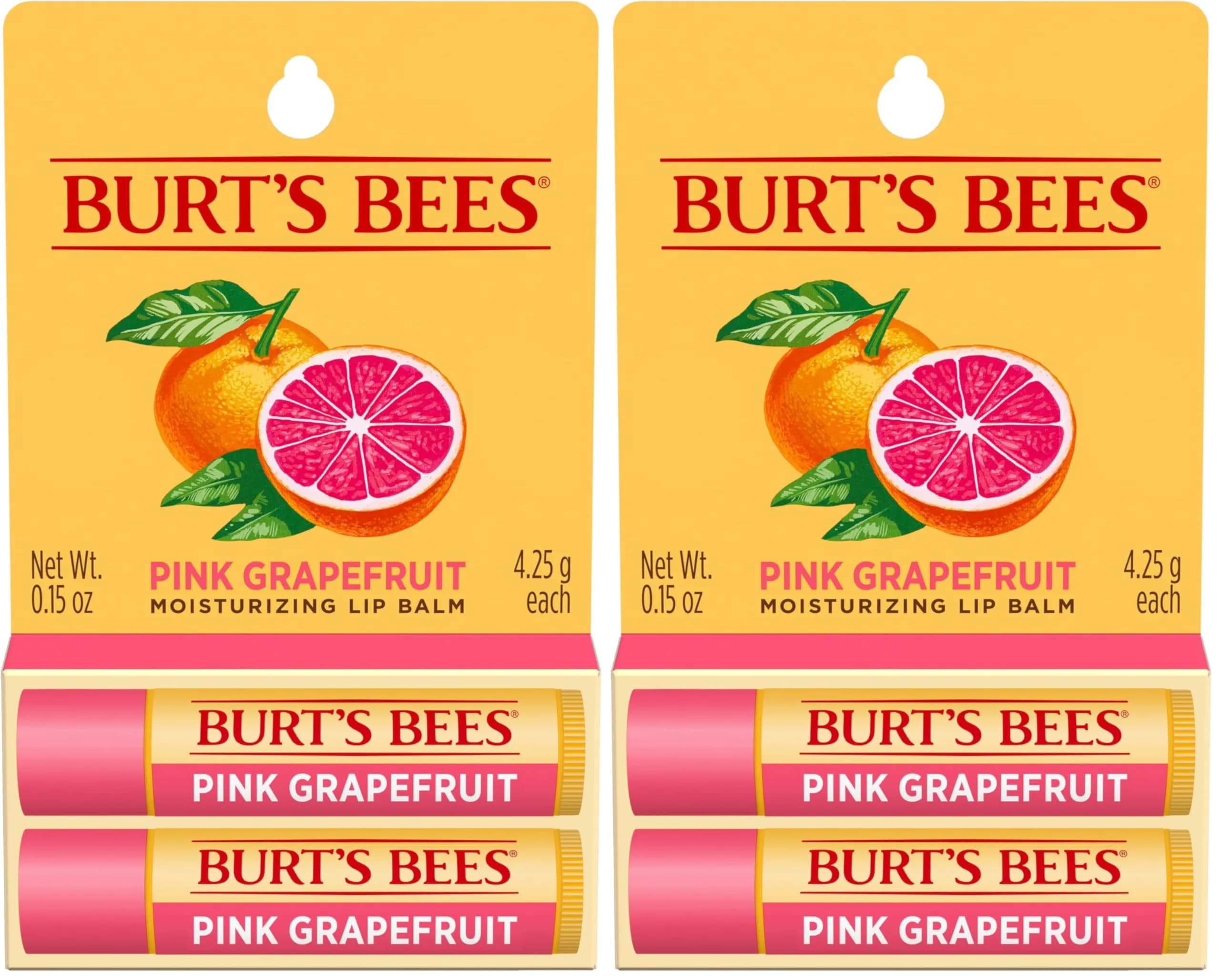 Burt's Bees Pink Grapefruit Tint-Free Lip Balm 2 Count | Natural Conditioning Lip Treatment - main product image
