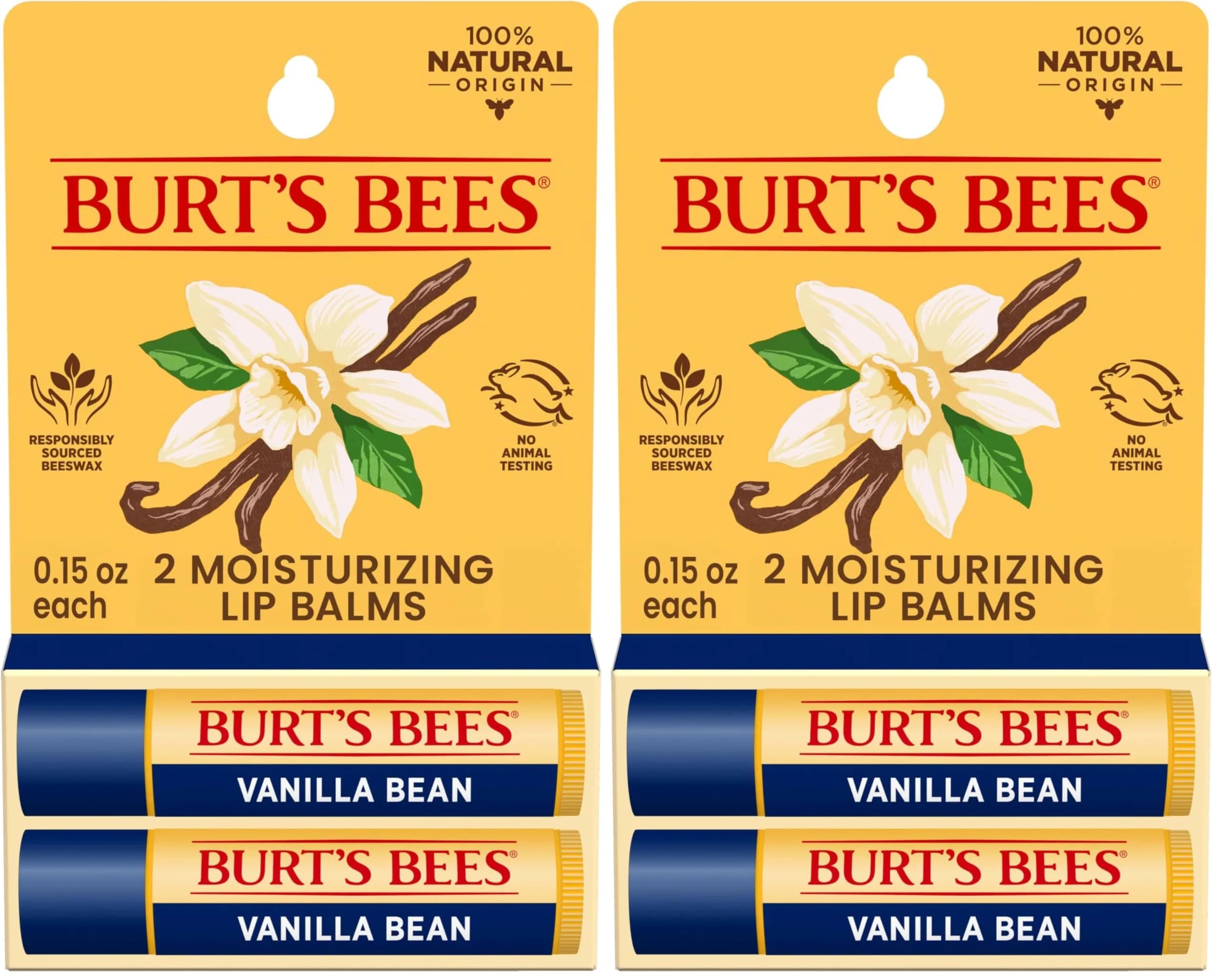 Burt's Bees Vanilla Bean Tint-Free Lip Balm 2 Count | Natural Conditioning Lip Treatment - main product image