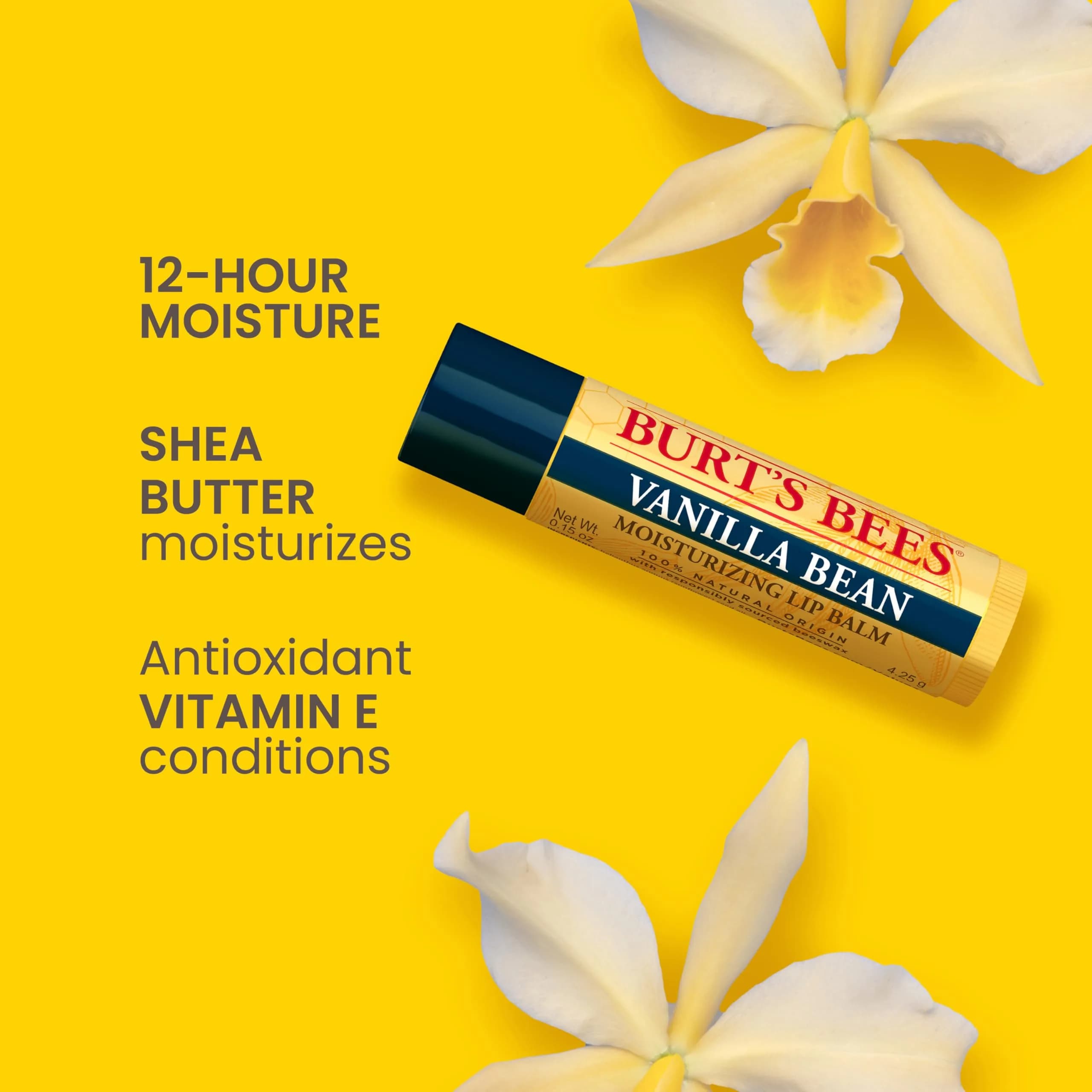 Burt's Bees Vanilla Bean Tint-Free Lip Balm 2 Count | Natural Conditioning Lip Treatment - view 2