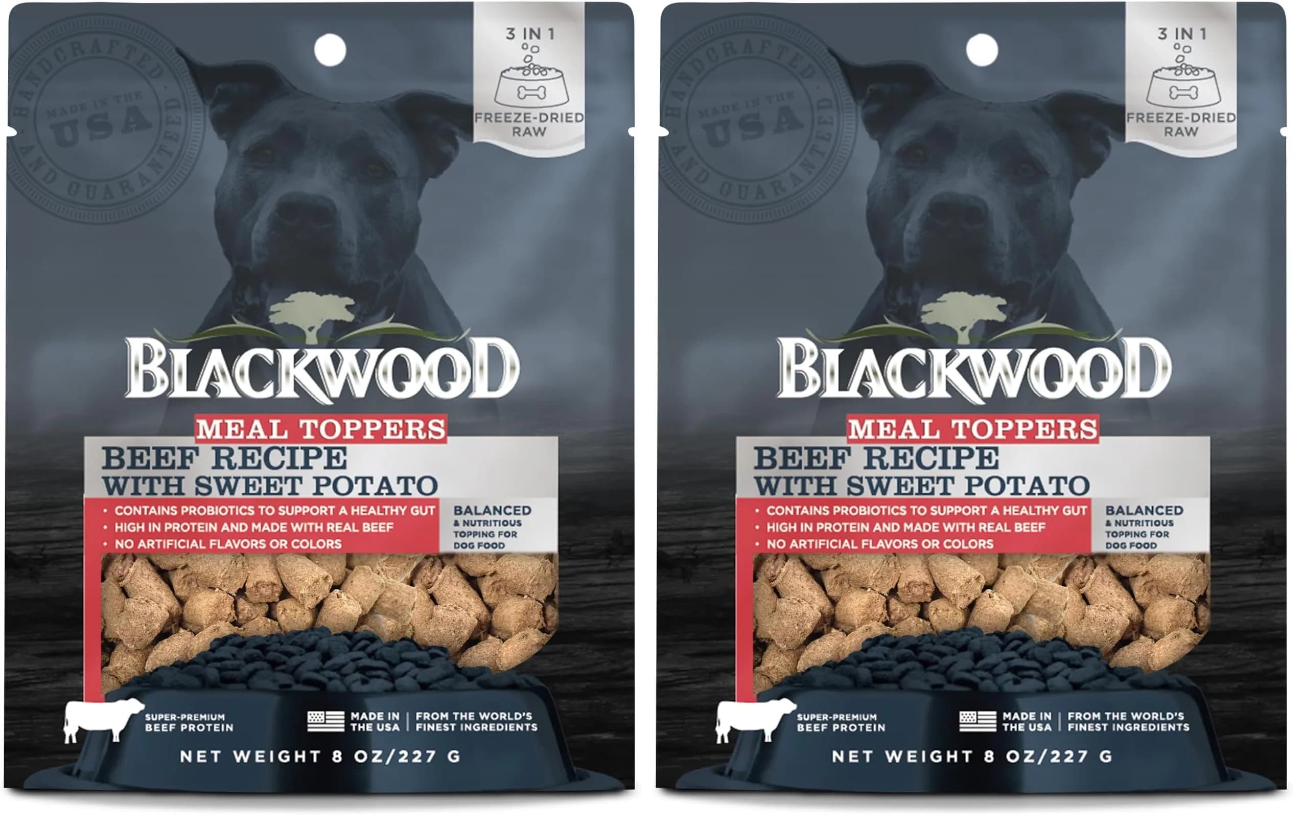 Blackwood Freeze Dried Dog Food Topper, Beef & Sweet Potato 8oz | High Protein, Probiotics, Versatile — 8 Ounce
