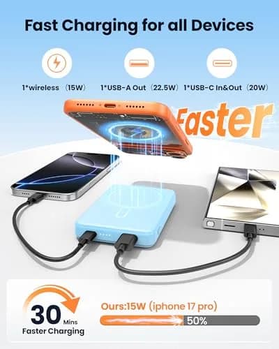 COOAV Power Bank 12000mAh Magnetic Portable Charger | Fast Wireless & USB-C Support thumbnail 4